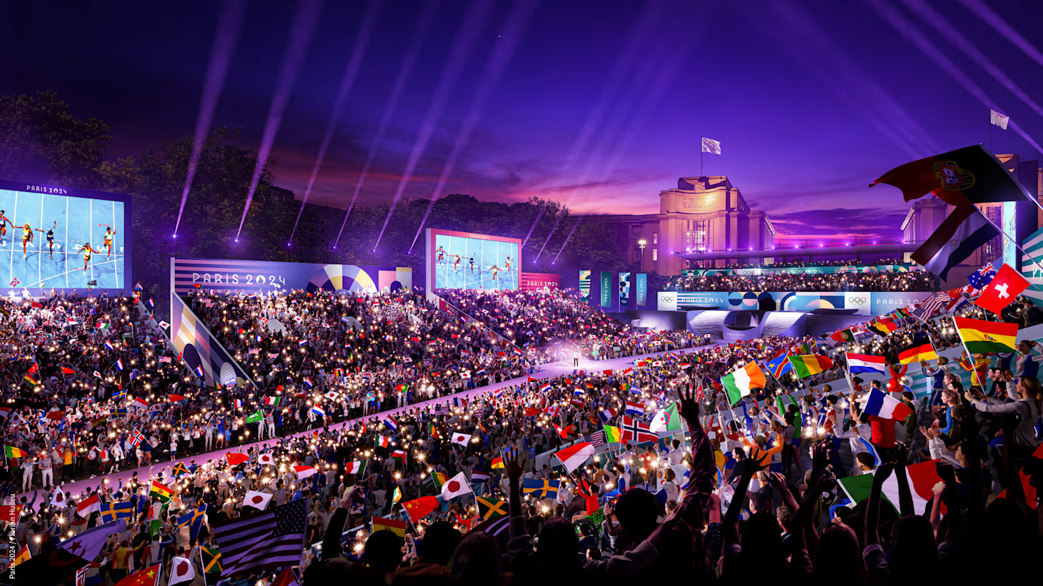 Impressionnante ferveur sportive sans limite de nationalité dans le creuset de Paris 2024 ici au Parc des Champions au Trocadero
