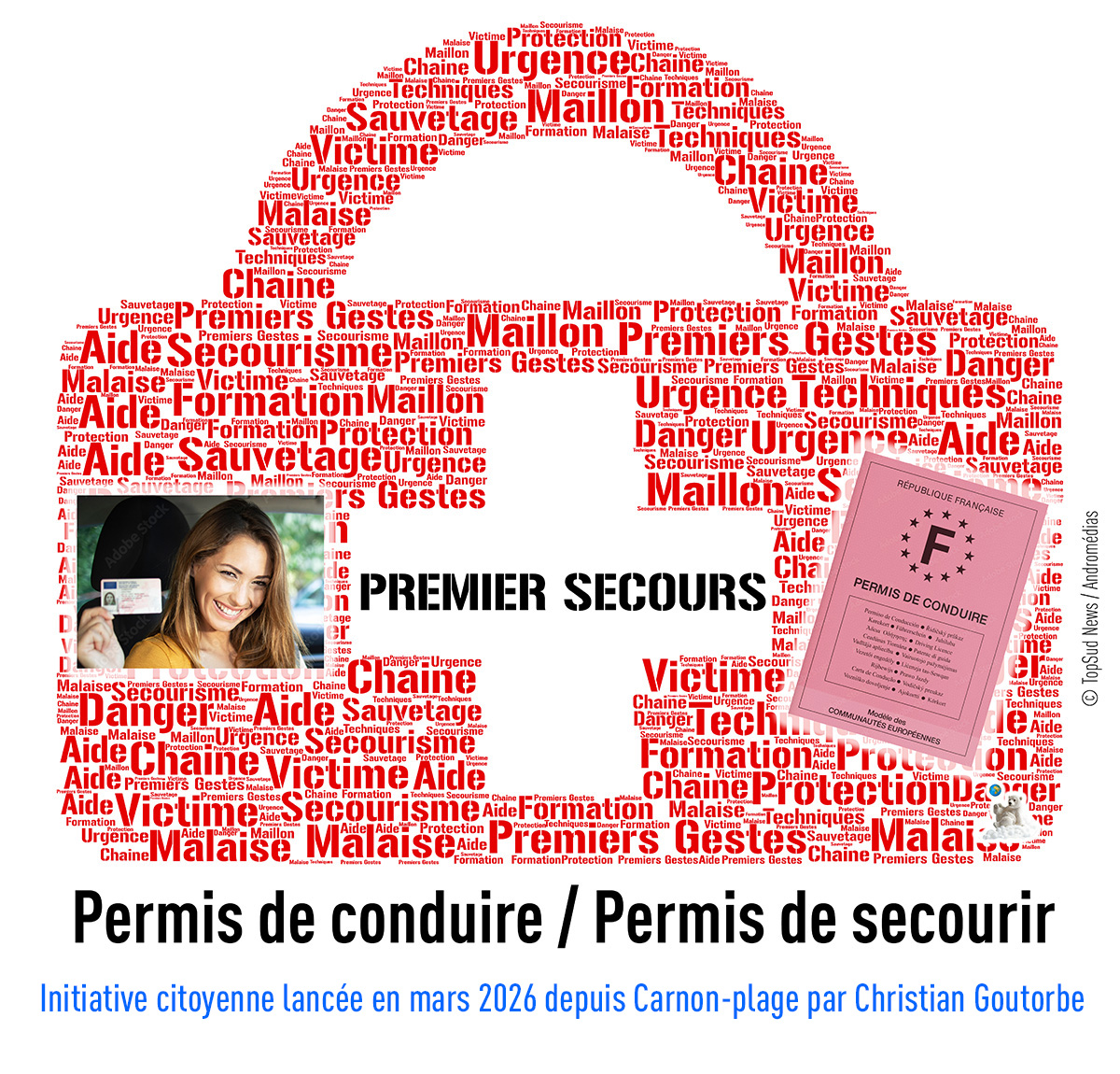 Permis de conduire / Permis de secourir, Initiative citoyenne lancé en mars 2026 depuis Carnon-plage par Christian Goutorbe — © Christian GOUTORBE